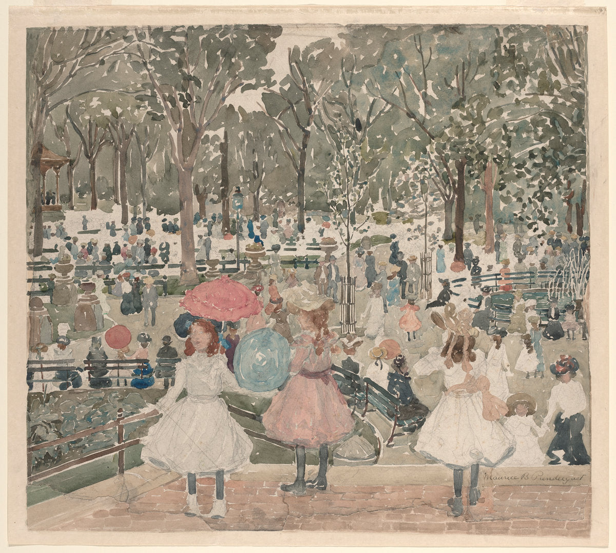 The Mall, Central Park by Maurice Brazil Prendergast (American, 1858 - 1924), 16X12"(A3)Poster Print