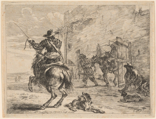 A Pissing Horse Bound to a Post by Dirck Stoop (Dutch, 1618 - 1676), 16X12"(A3)Poster Print