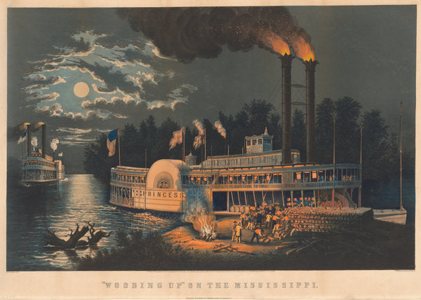 Wooding Up on the Mississippi by Frances Flora Bond Palmer (American, born England, 1812 - 1876), 16X12"(A3)Poster Print