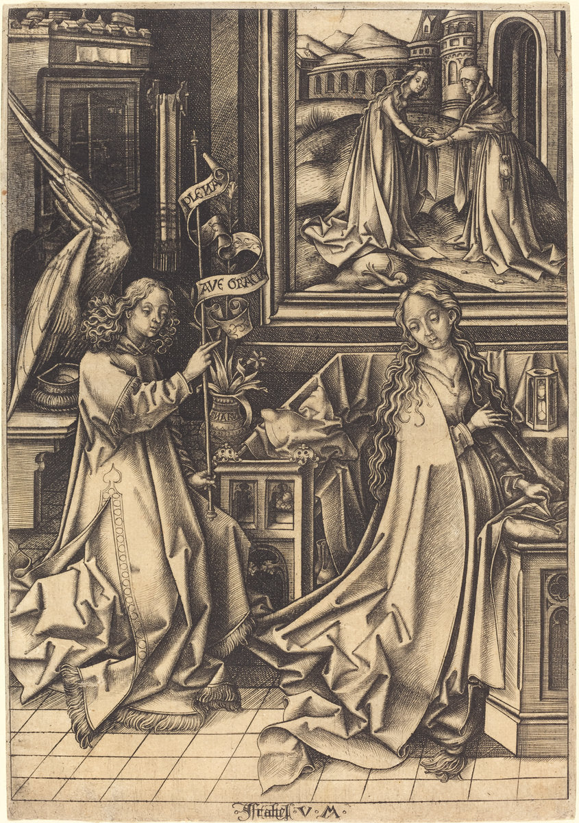 The Annunciation by Israhel van Meckenem after Hans Holbein the Elder (German, c. 1445 - 1503), 16X12"(A3)Poster Print