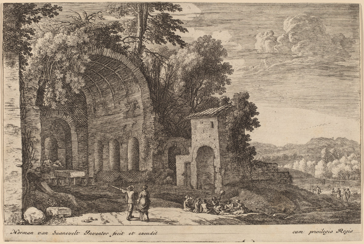 The Grotto of the Nymph Egeria by Herman van Swanevelt (Dutch, c. 1600 - 1655), 16X12"(A3)Poster Print