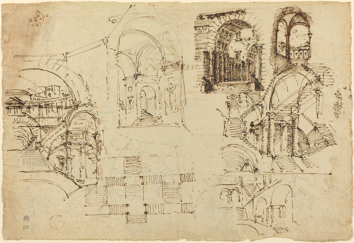 Designs for Palatial Staircases [recto] by Lorenzo Sacchetti (Paduan, 1759 - after 1834), 16X12"(A3)Poster Print