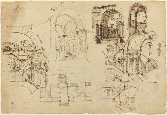 Designs for Palatial Staircases [recto] by Lorenzo Sacchetti (Paduan, 1759 - after 1834), 16X12"(A3)Poster Print