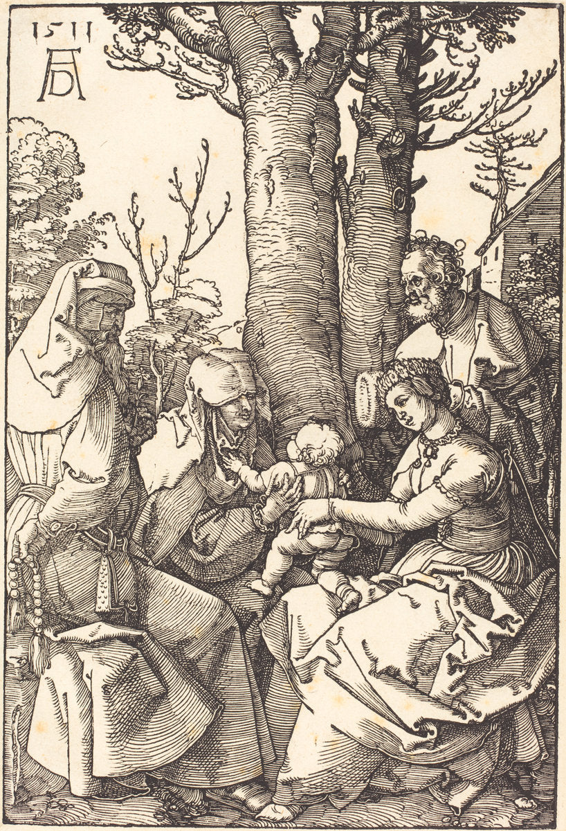 The Holy Family with Joachim  and Anne under a Tree by Albrecht Dürer (German, 1471 - 1528), 16X12"(A3)Poster Print