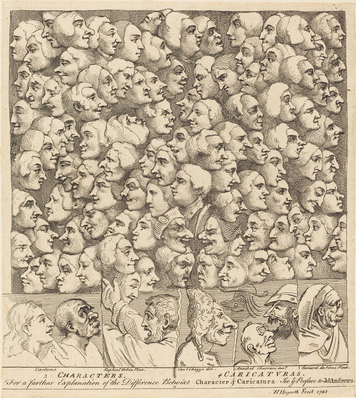 Characters and Caricaturas by William Hogarth (English, 1697 - 1764), 16X12