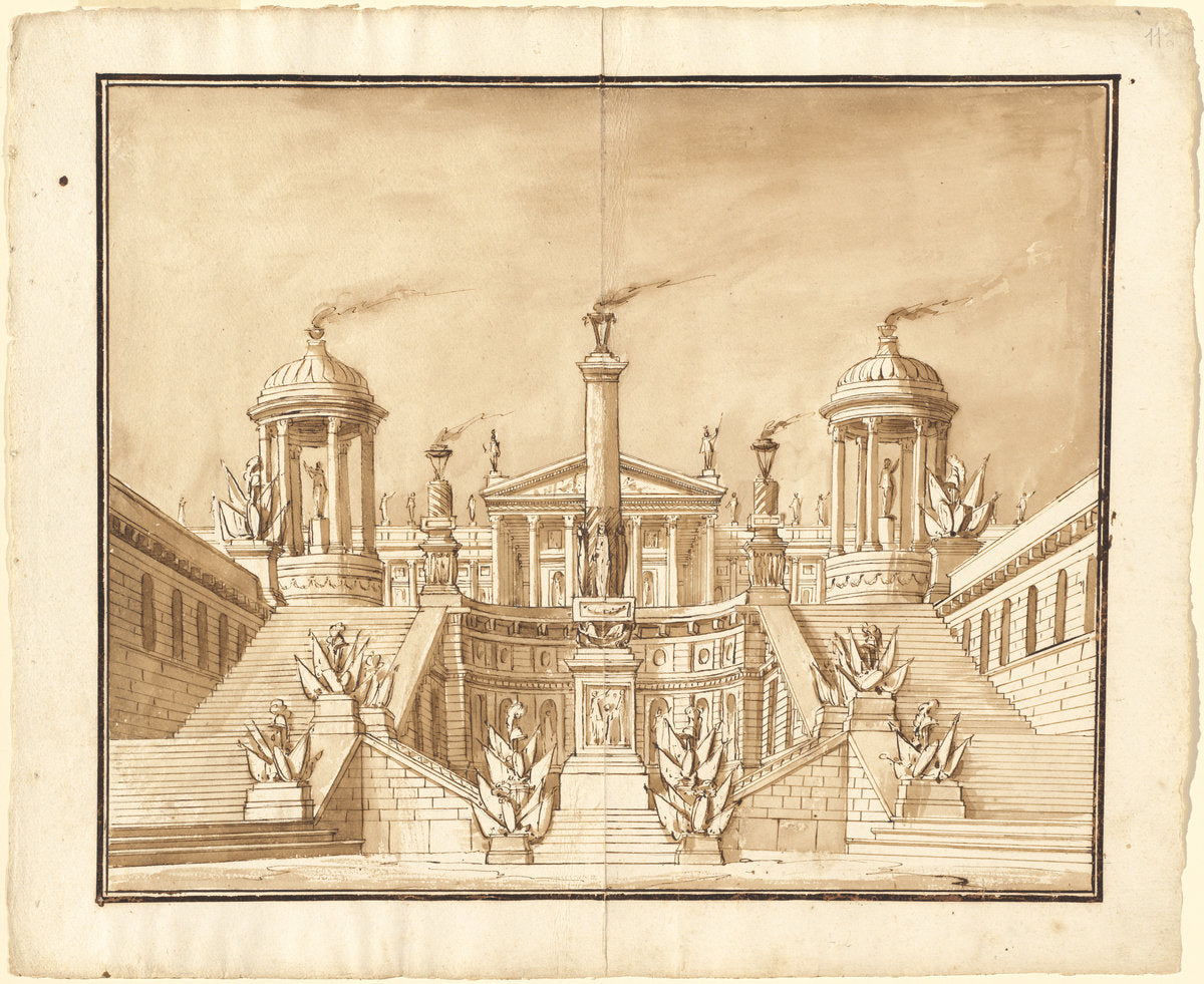 Fantasy of an Ancient Capitol with Trophies and Grand Staircases by Pietro Gonzaga (Venetian, 1751 - 1831), 16X12"(A3)Poster Print