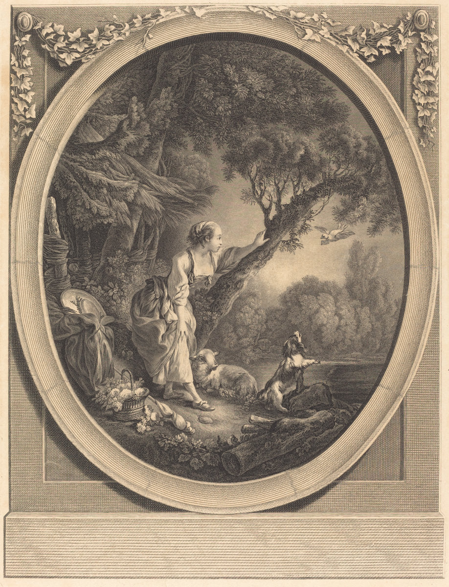 L'Arrivee du Courrier by Jacques-Firmin Beauvarlet after François Boucher (French, 1731 - 1797), 16X12"(A3)Poster Print