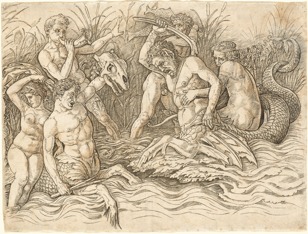 Battle of the Sea Gods [right half] by Andrea Mantegna (Paduan, c. 1431 - 1506), 16X12"(A3)Poster Print