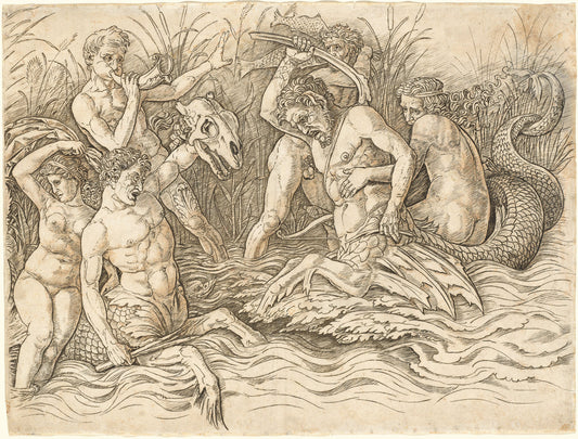 Battle of the Sea Gods [right half] by Andrea Mantegna (Paduan, c. 1431 - 1506), 16X12"(A3)Poster Print