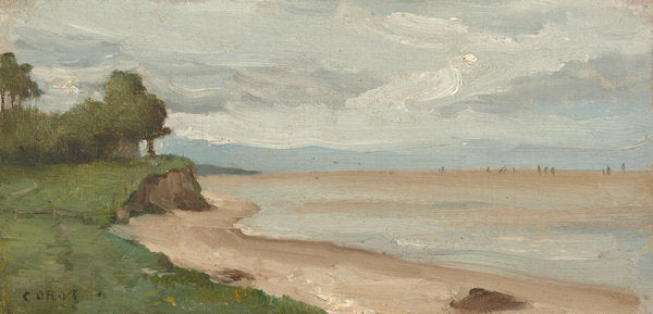 Beach near Etretat by Jean-Baptiste-Camille Corot (French, 1796 - 1875), 16X12"(A3)Poster Print