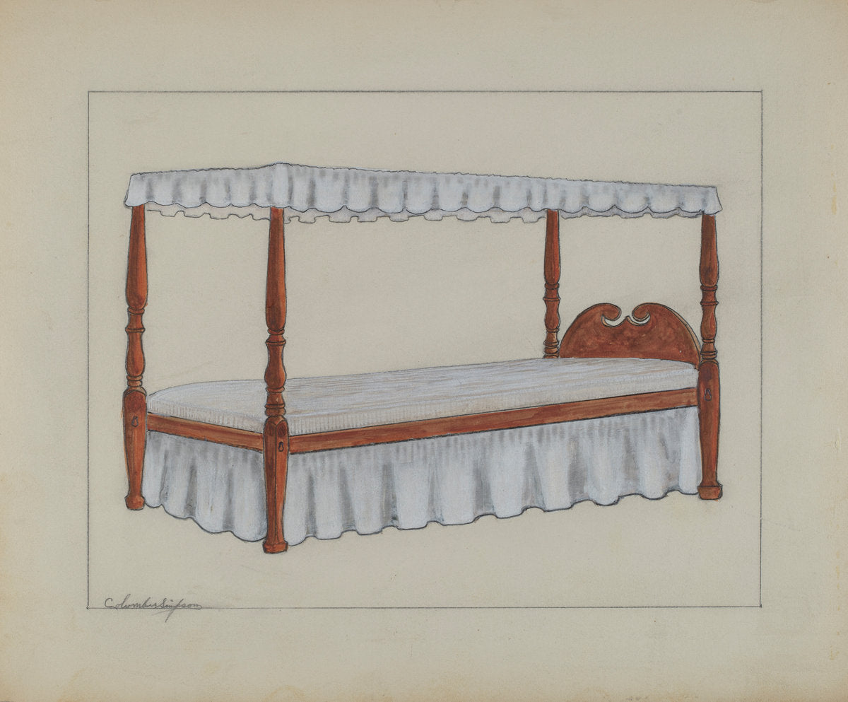 Four Poster Bed by Columbus Simpson (American, active c. 1935), 16X12"(A3)Poster Print