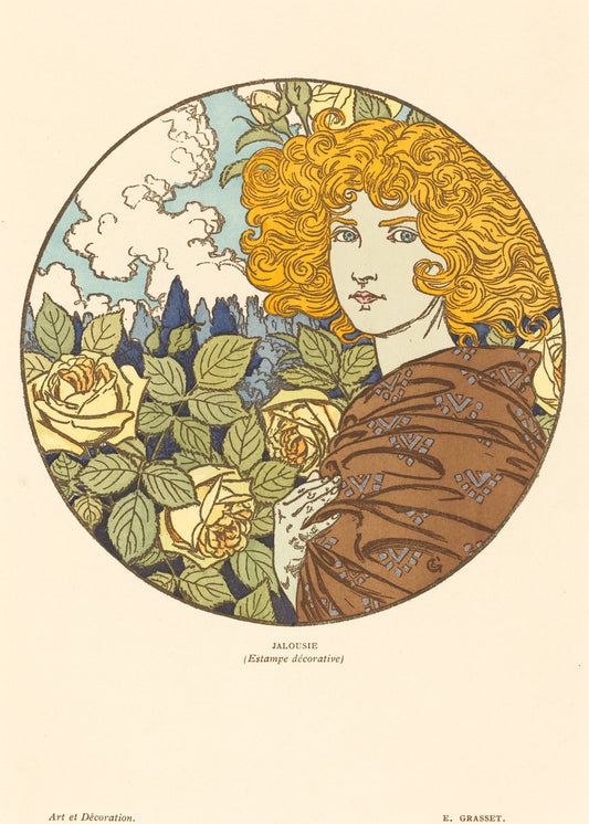 Jalousie (Jealousy) by Eugène Grasset (French, 1841 - 1917), 16X12"(A3)Poster Print