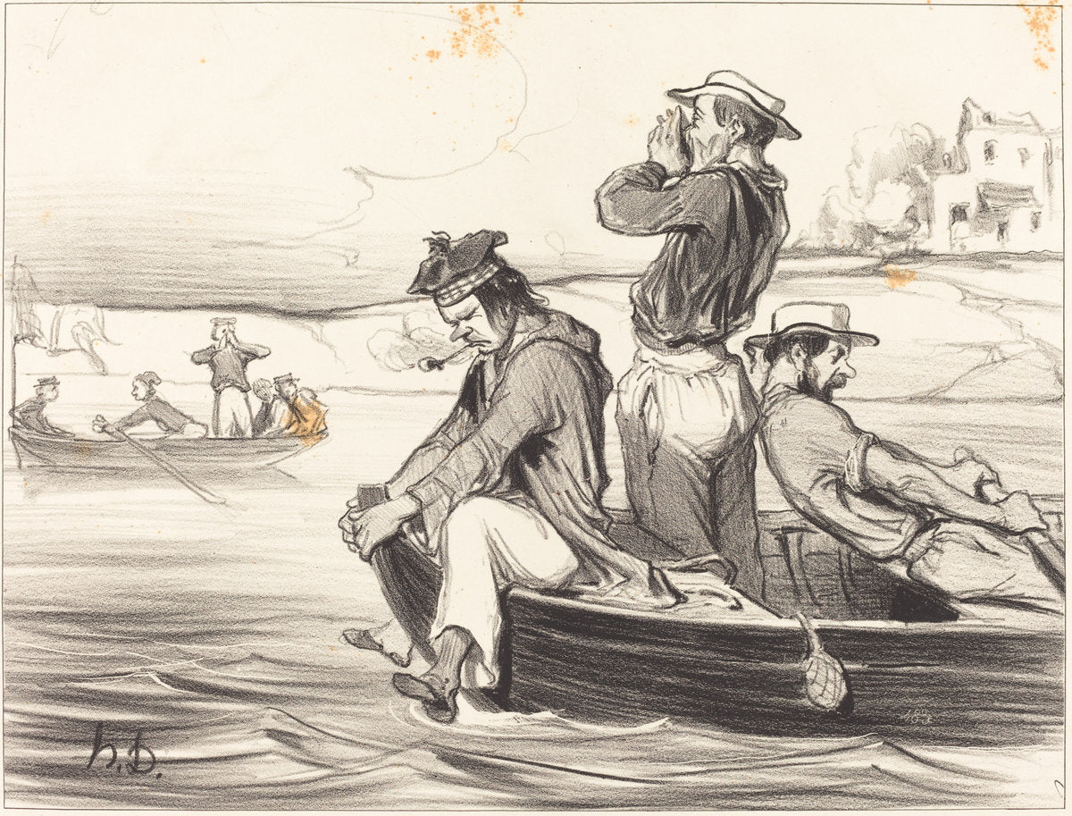 Une Rencontre en pleine eau by Honoré Daumier (French, 1808 - 1879), 16X12"(A3)Poster Print