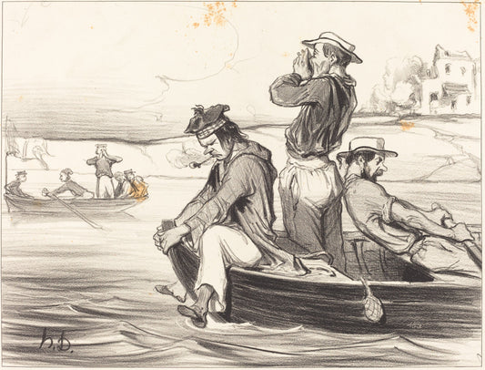 Une Rencontre en pleine eau by Honoré Daumier (French, 1808 - 1879), 16X12"(A3)Poster Print