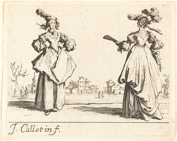 Two Society Women by Jacques Callot (French, 1592 - 1635), 16X12"(A3)Poster Print