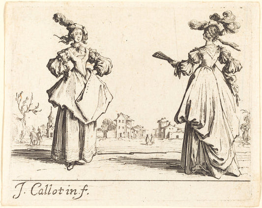 Two Society Women by Jacques Callot (French, 1592 - 1635), 16X12"(A3)Poster Print