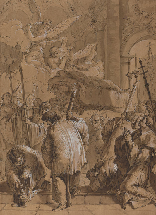18th century by Follower of Francesco Fontebasso (Funeral Procession of a Saint with Angels), 16X12"(A3)Poster Print