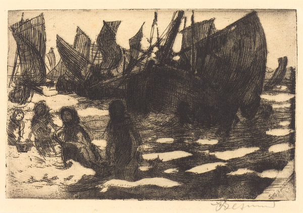 Small Fishing Boats of Berck (Petites Pêcheuses de Berck) by Albert Besnard (French, 1849 - 1934), 16X12"(A3)Poster Print