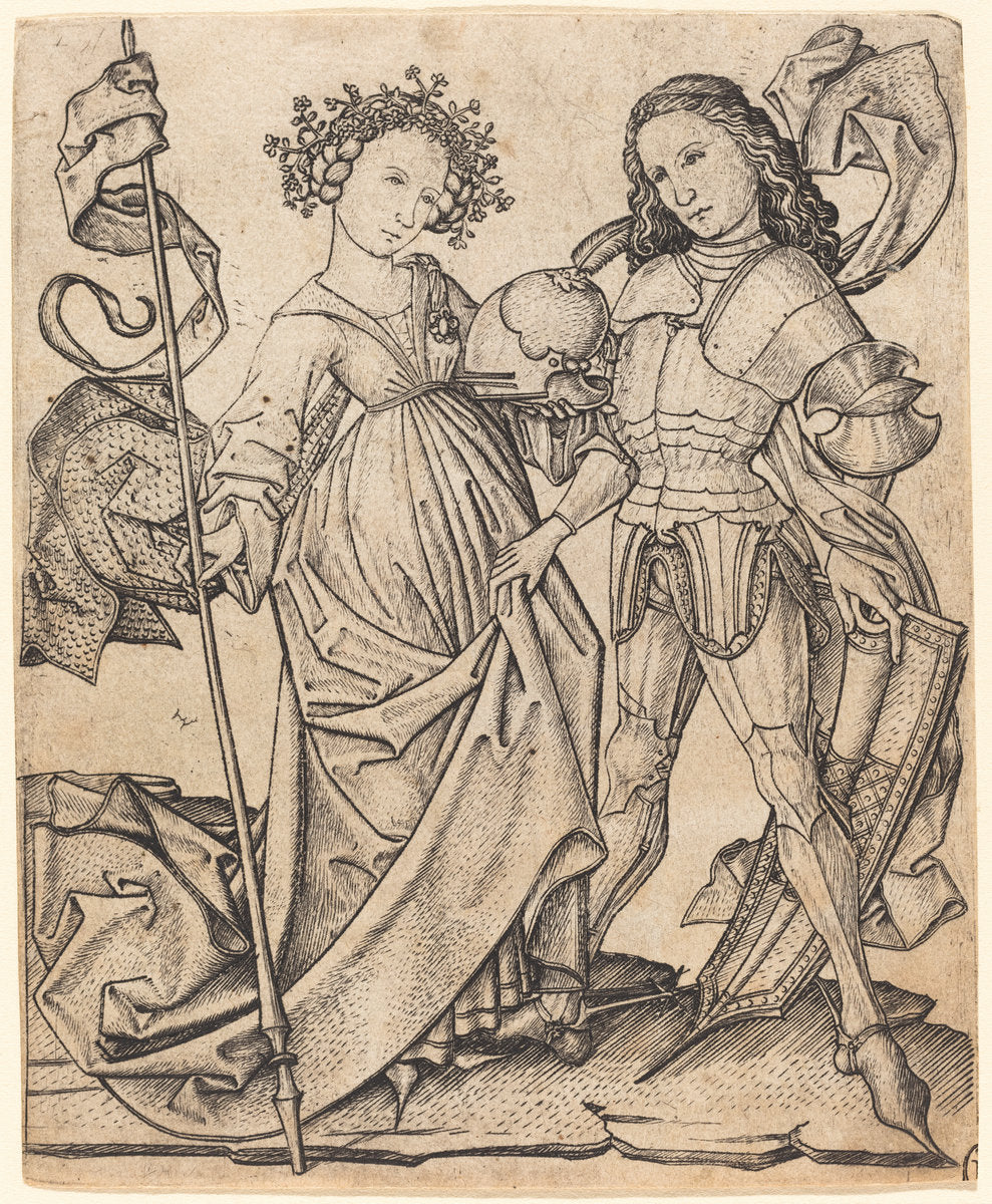 The Knight and the Lady by Master E.S. (German, active c. 1450 - active 1467), 16X12"(A3)Poster Print