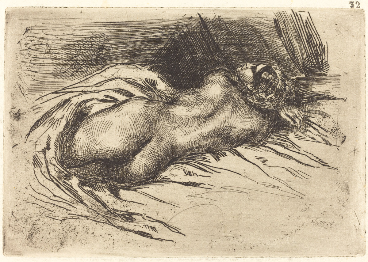 Study of a Woman, Viewed from the Back (Étude de femme vue de dos) by Eugène Delacroix (French, 1798 - 1863), 16X12"(A3)Poster Print