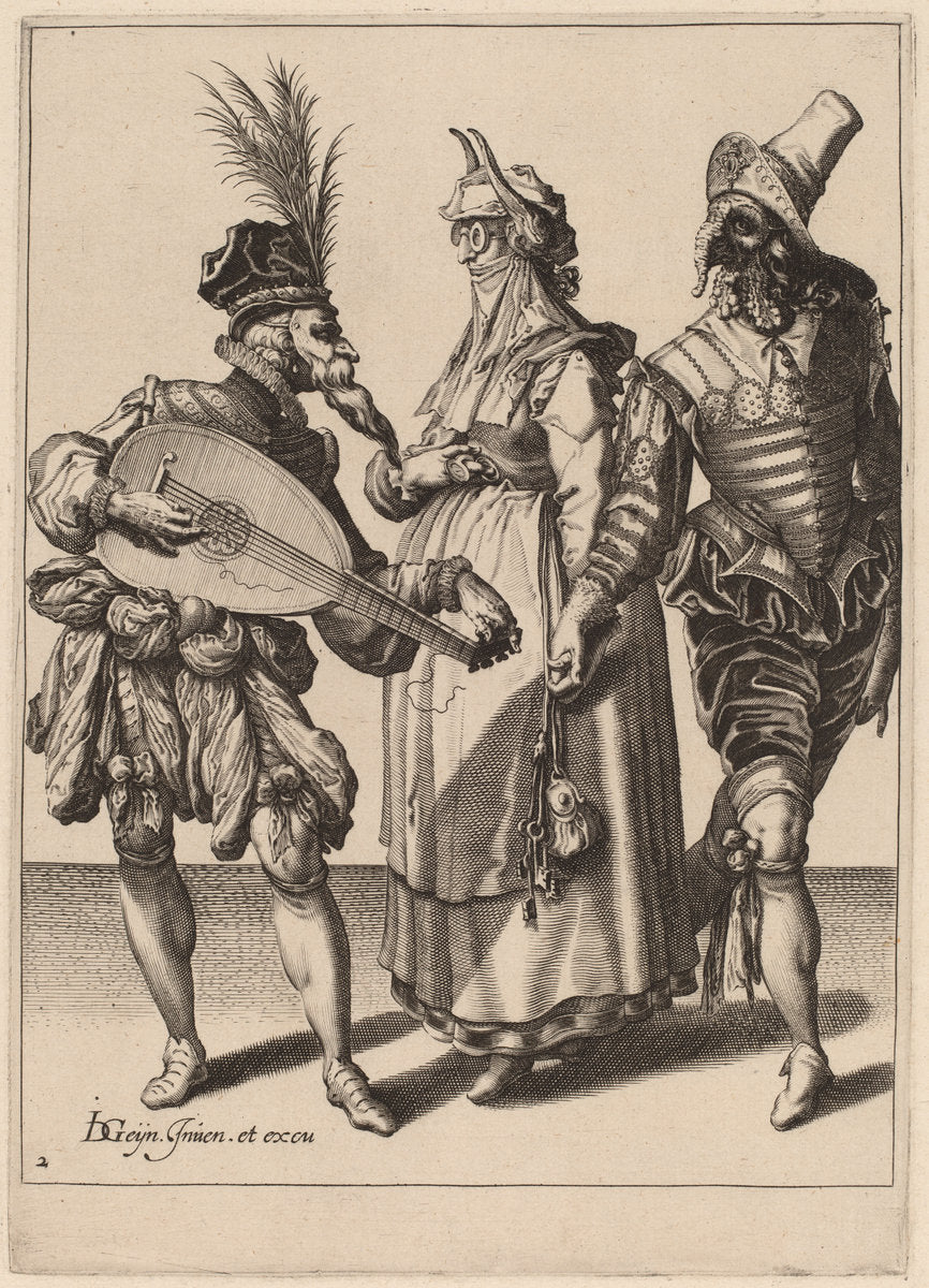 A Couple Addressed by a Lute Player by Attributed to Zacharias Dolendo after Jacques de Gheyn II (Dutch, active 1581/1598), 16X12"(A3)Poster Print