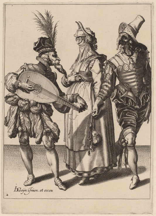 A Couple Addressed by a Lute Player by Attributed to Zacharias Dolendo after Jacques de Gheyn II (Dutch, active 1581/1598), 16X12"(A3)Poster Print