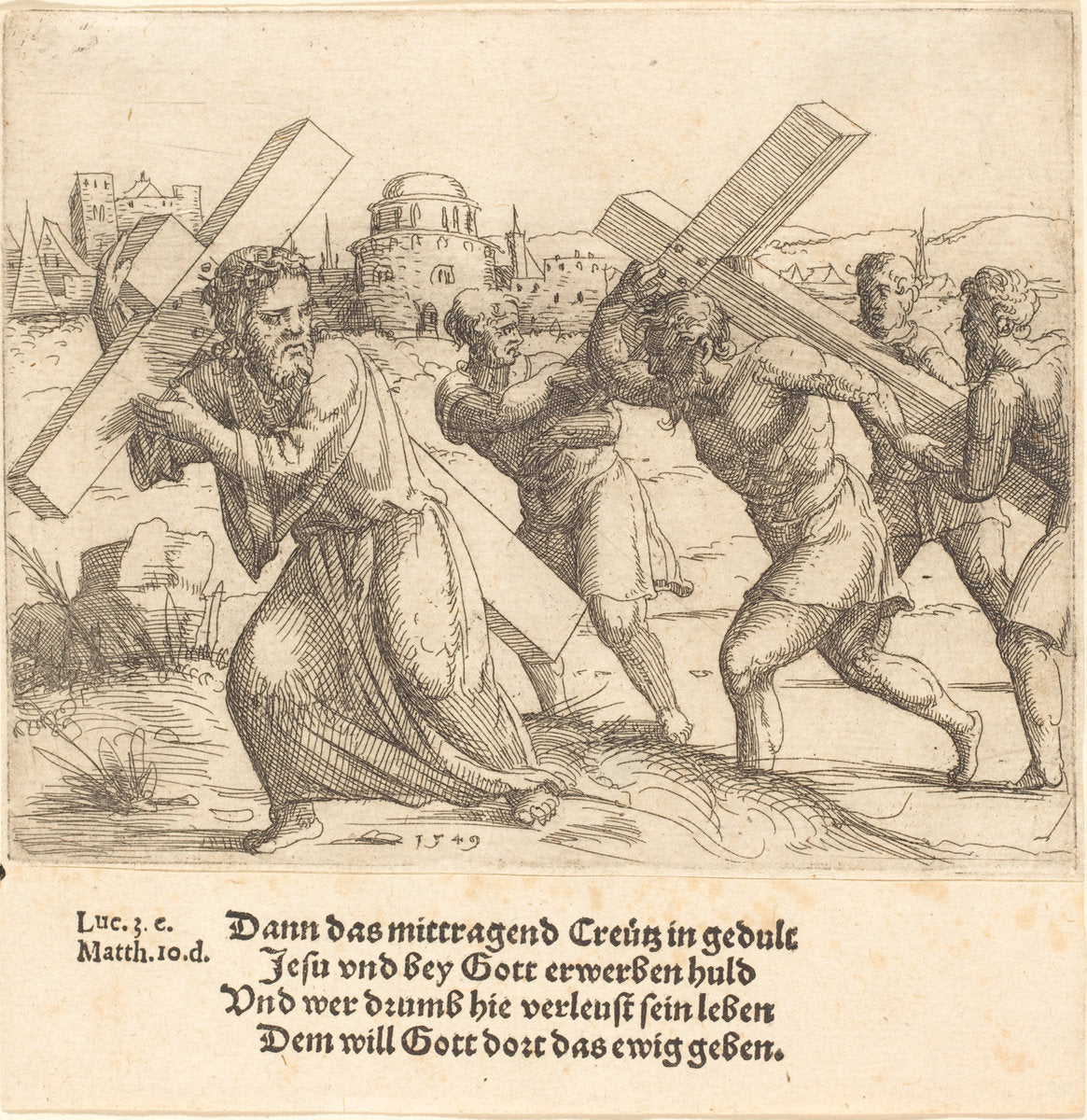 Man Carries the Cross after Christ by Augustin Hirschvogel (German, 1503 - 1553), 16X12"(A3)Poster Print