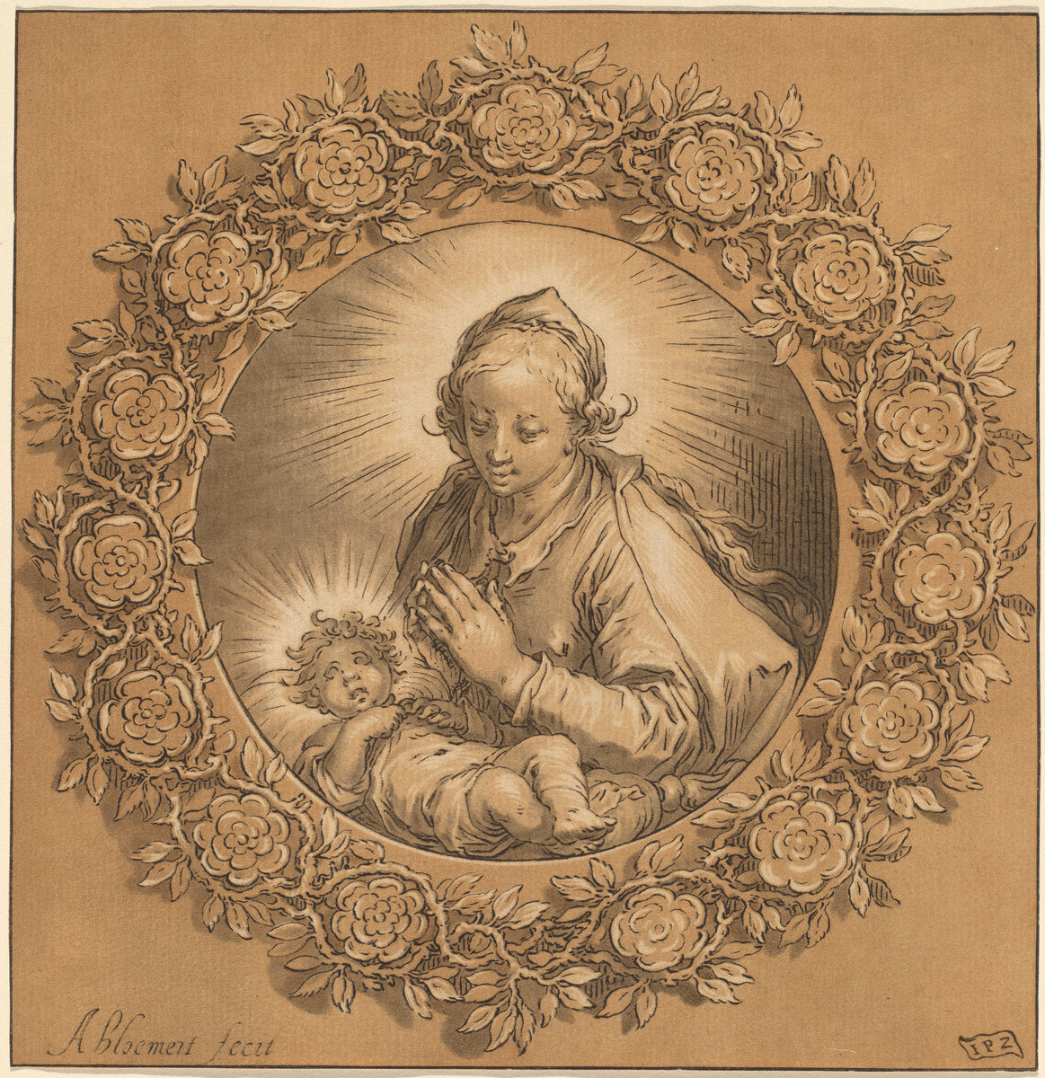 Madonna and Child by Cornelis Ploos van Amstel after Abraham Bloemaert (Dutch, 1726 - 1798), 16X12"(A3)Poster Print