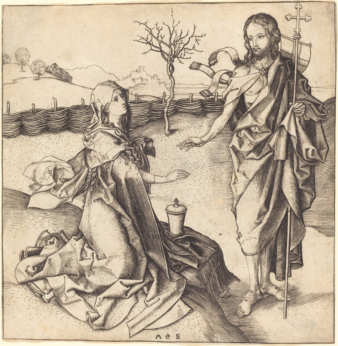 Christ Appearing to Mary Magdalene by Martin Schongauer (German, c. 1450 - 1491), 16X12"(A3)Poster Print