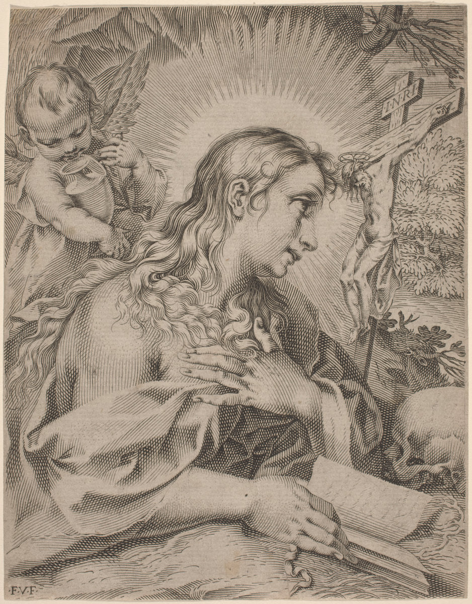The Penitent Magdalene by Francesco Villamena after Francesco Vanni (Italian, 1566 - 1624), 16X12"(A3)Poster Print