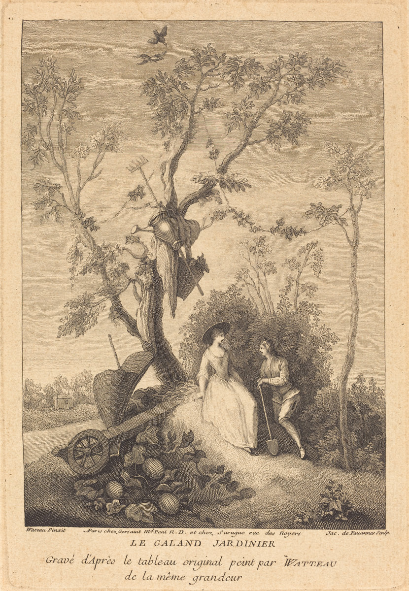 Le Galand Jardinier (The Gallant Gardener) by Jacques de Favanne after Antoine Watteau (French, 1716 - 1770), 16X12"(A3)Poster Print