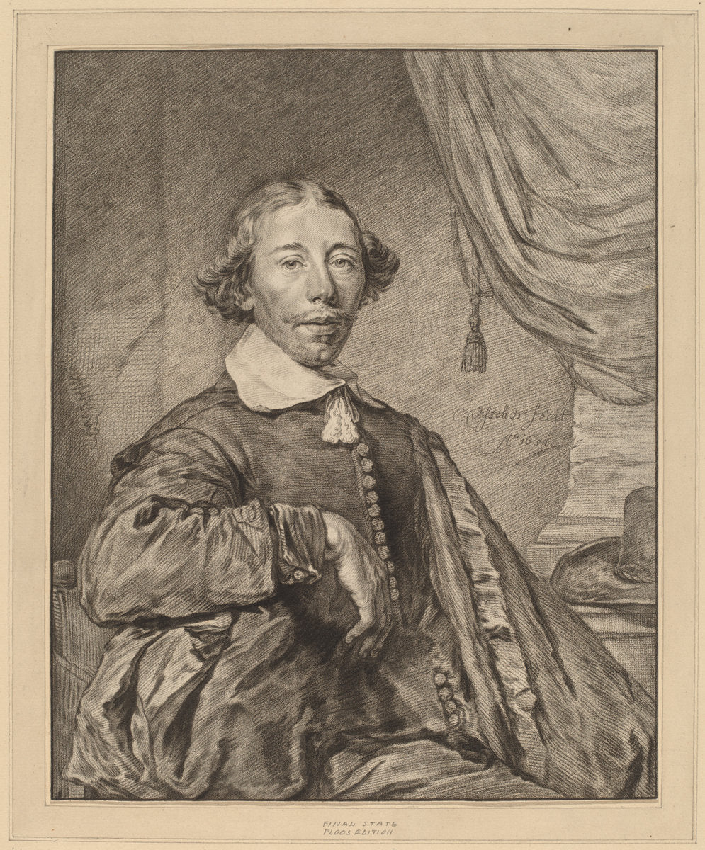 Portrait of a Seated Man by Cornelis Ploos van Amstel and Johannes Kornlein after Cornelis Visscher (German, died 1772), 16X12"(A3)Poster Print