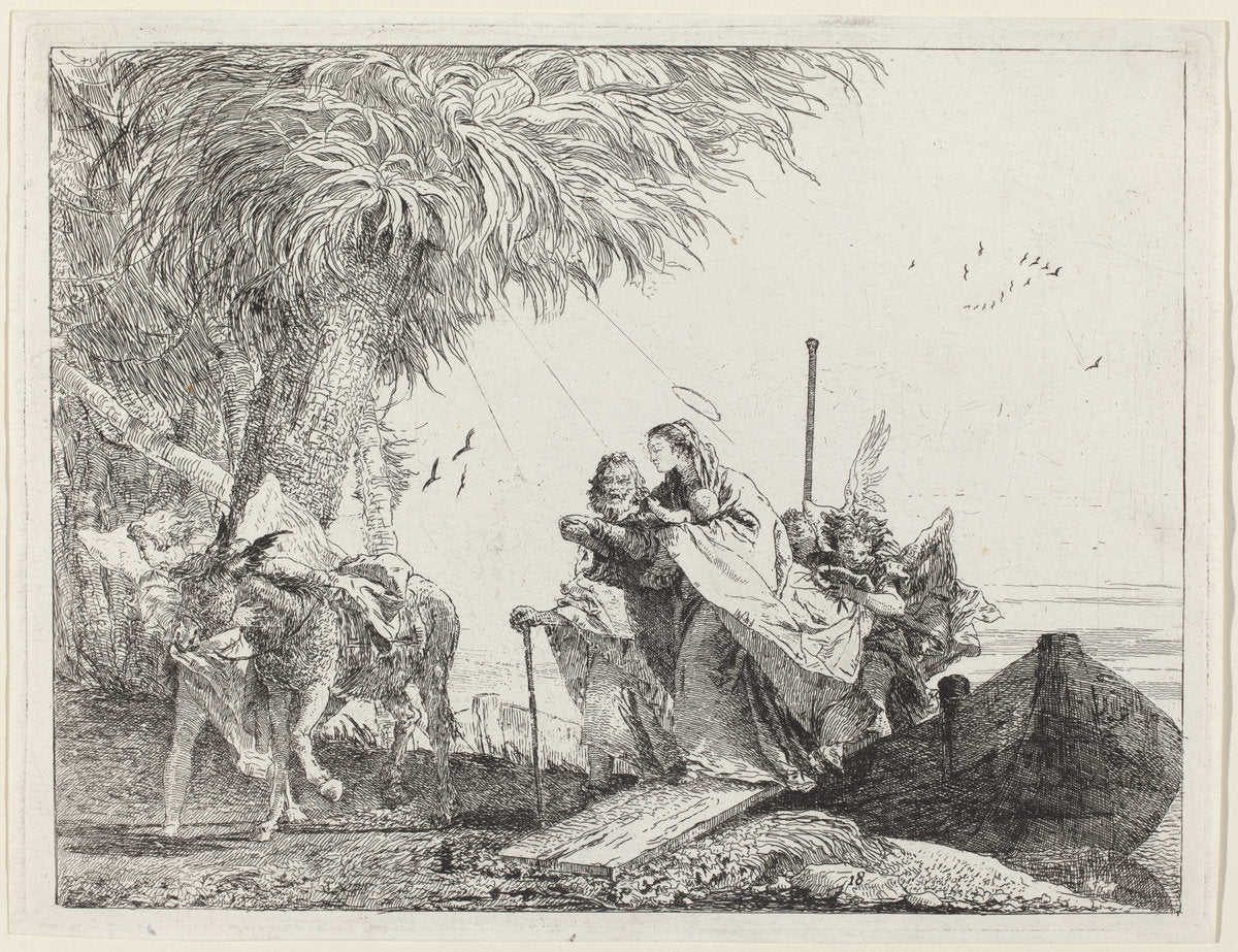 The Holy Family Disembarking by Giovanni Domenico Tiepolo (Italian, 1727 - 1804), 16X12"(A3)Poster Print