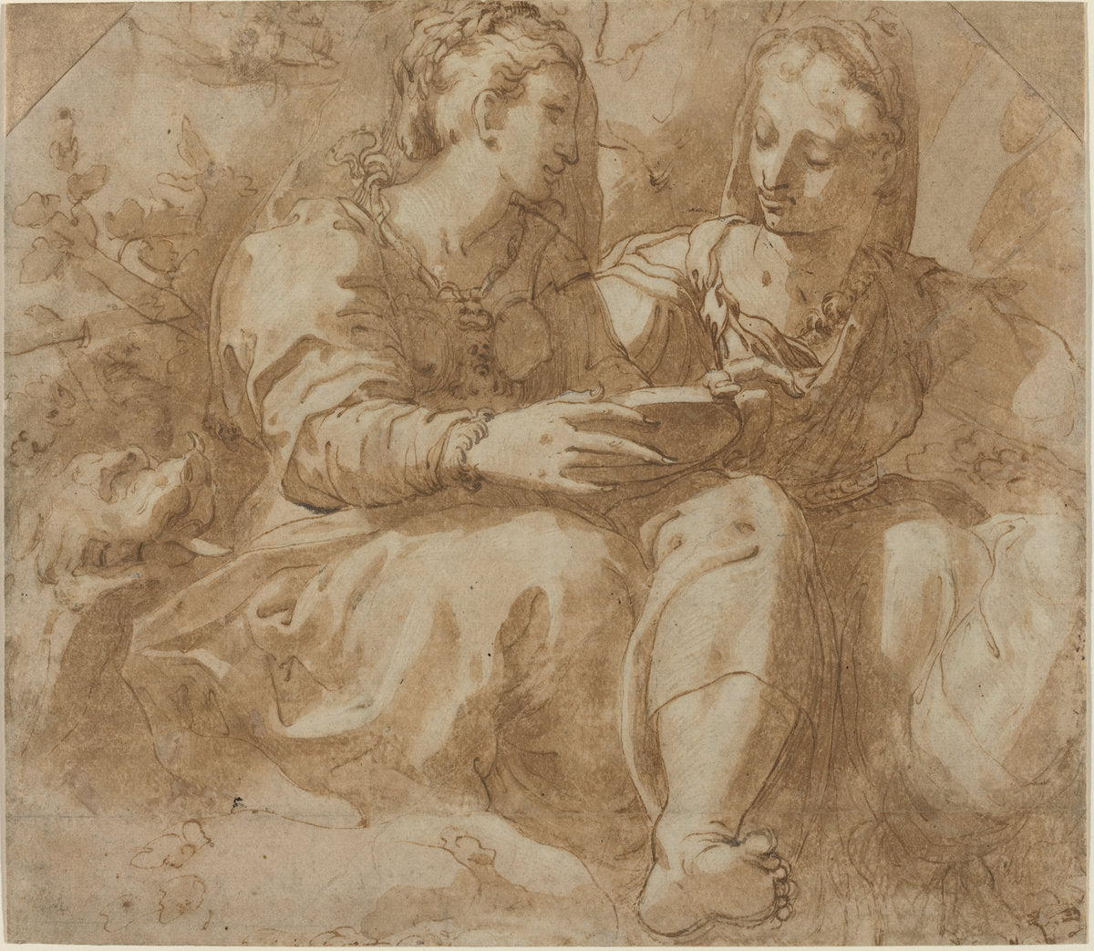 Two Seated Women by Pellegrino Tibaldi (Italian, 1527 - 1596), 16X12"(A3)Poster Print