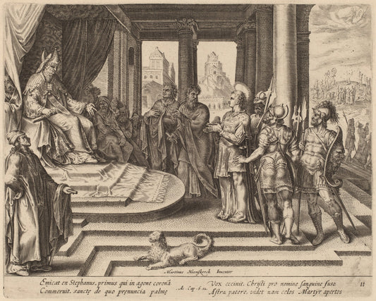 Saint Stephen before the Council by Philip Galle after Maerten van Heemskerck (Flemish, 1537 - 1612), 16X12"(A3)Poster Print