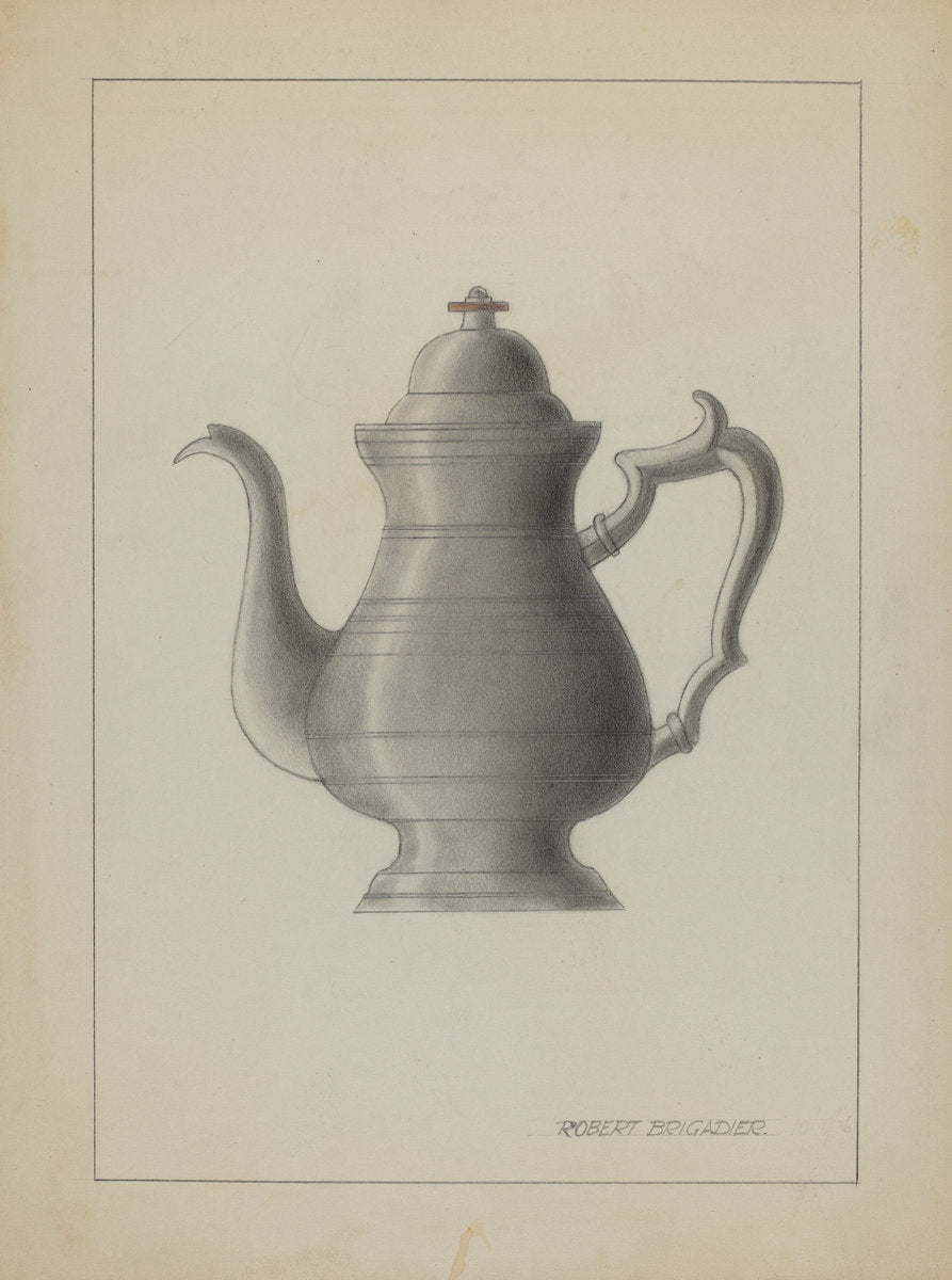 Pewter Coffee Pot by Robert Brigadier (American, active c. 1935), 16X12"(A3)Poster Print