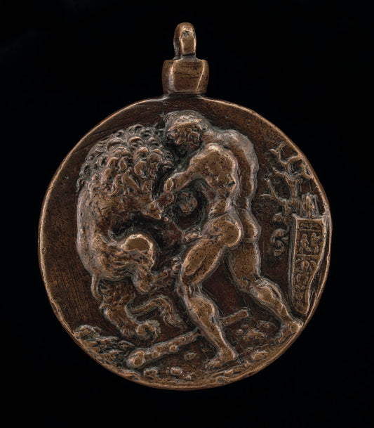 c. 1520 by Follower of Moderno (Hercules and the Nemean Lion [reverse]), 16X12"(A3)Poster Print