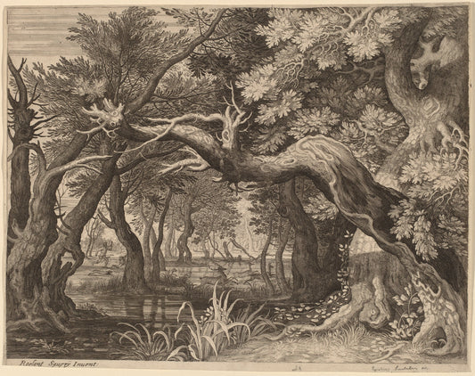 Stag Hunt near a Pool by Aegidius Sadeler II after Roelandt Savery (Flemish, c. 1570 - 1629), 16X12"(A3)Poster Print