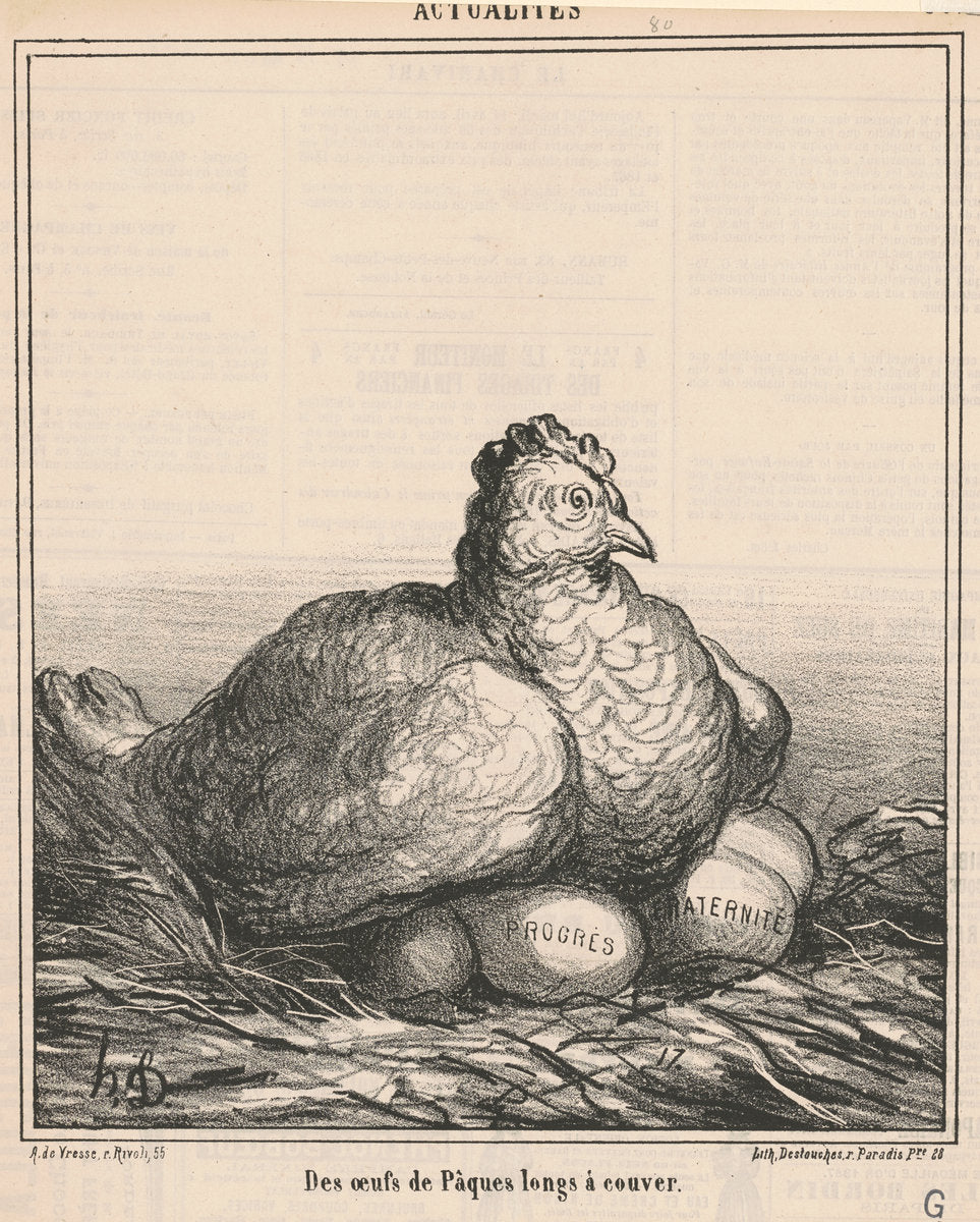 Des oeufs de Pâques longs â couver by Honoré Daumier (French, 1808 - 1879), 16X12"(A3)Poster Print