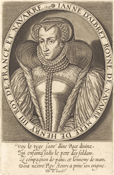 Jeanne d'Albret, Queen of Navarre by Thomas de Leu (French, c. 1560 - c. 1620), 16X12"(A3)Poster Print