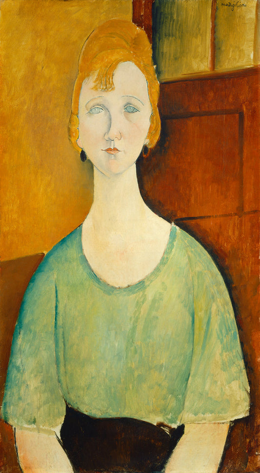 Girl in a Green Blouse by Amedeo Modigliani (Italian, 1884 - 1920), 16X12"(A3)Poster Print