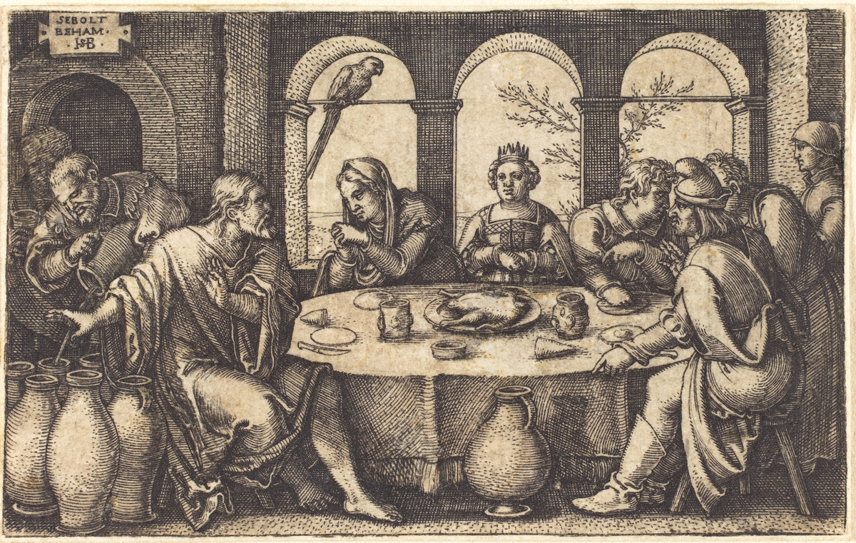 The Marriage at Cana by Sebald Beham (German, 1500 - 1550), 16X12"(A3)Poster Print