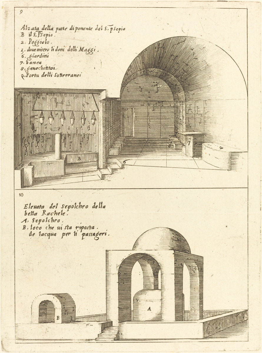 Elevations of the Holy Manger and the Sepulchre of Rachel by Jacques Callot (French, 1592 - 1635), 16X12"(A3)Poster Print