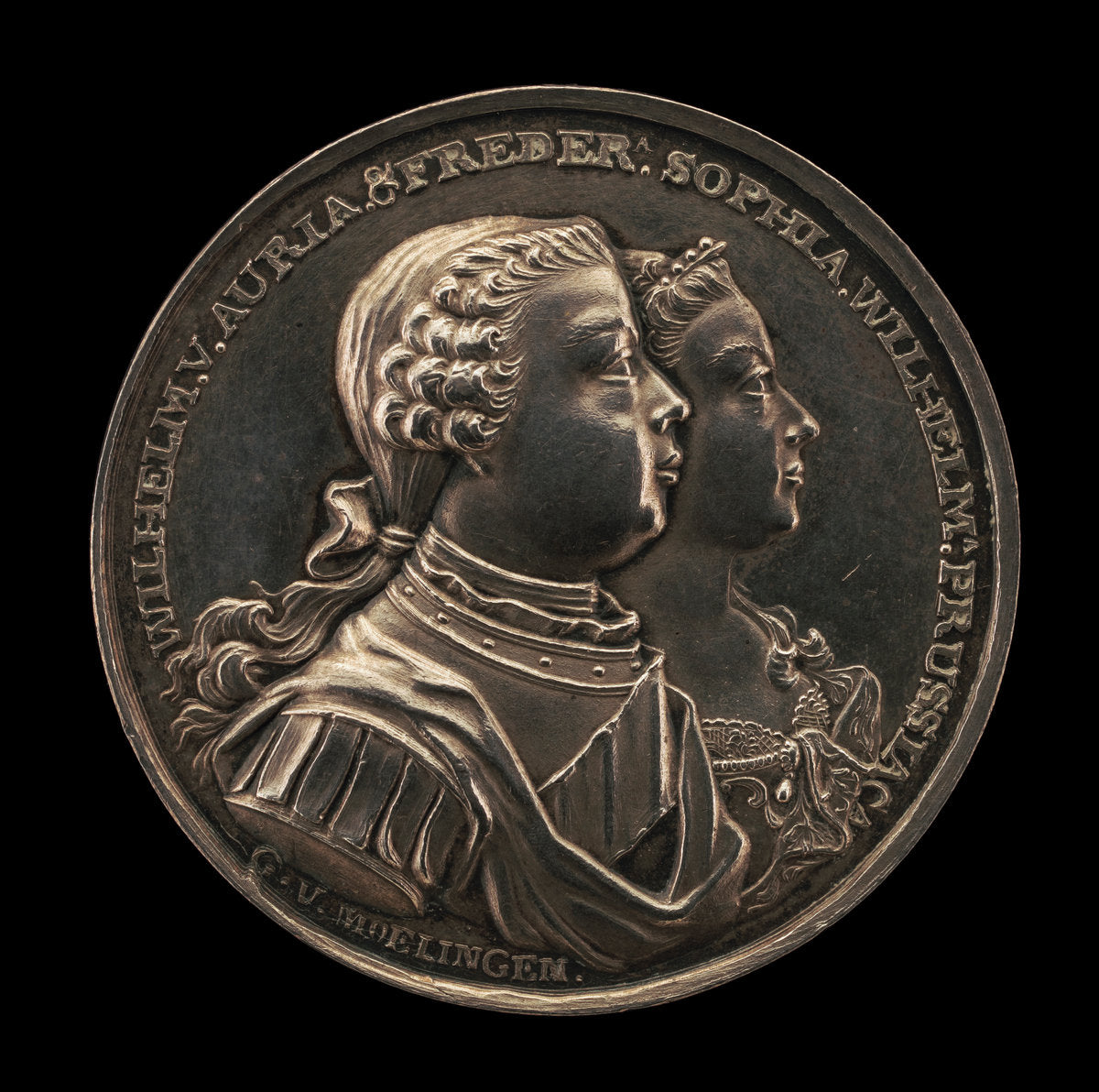 Marriage Medal of Wilhelm V, Prince of Orange, and Frederica Sophia Wilhelmina, Princess of Prussia [obverse] by Gysbert van Moelingen (Dutch, active 1754 - 1771), 16X12"(A3)Poster Print