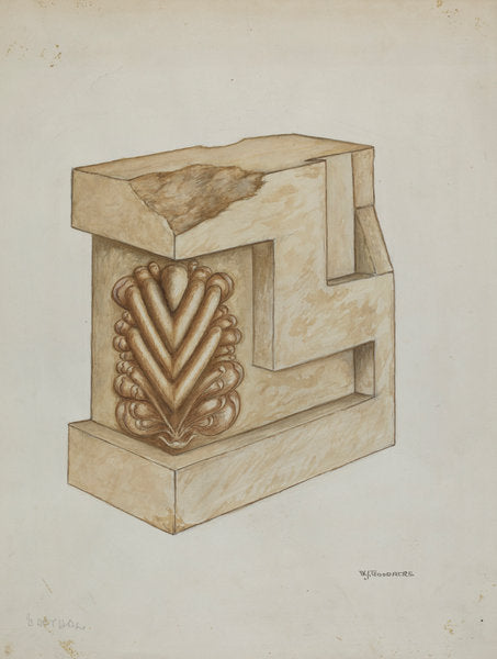Fragment from Original Architrave of Mission Church Facade by W.J. Goodacre (American, active c. 1935), 16X12"(A3)Poster Print