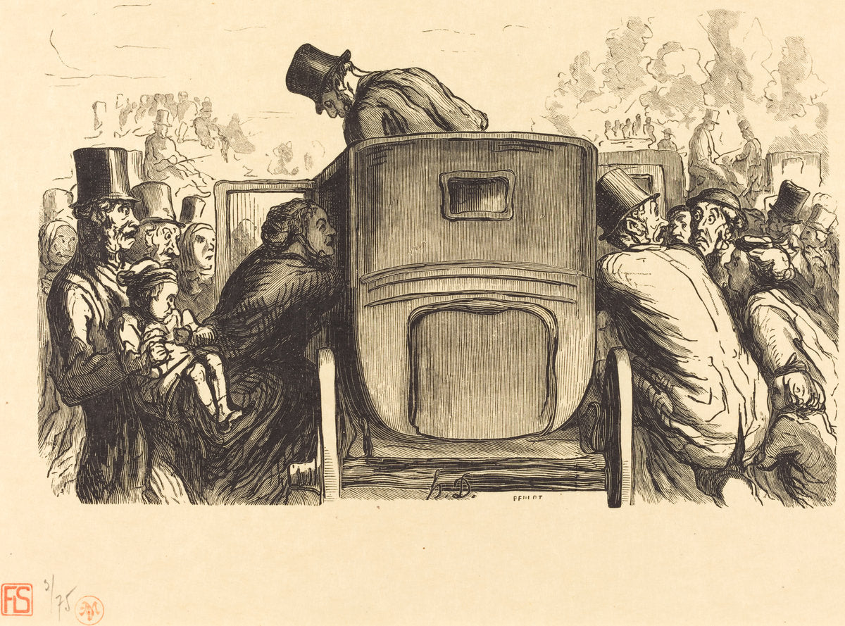 Exposition universelle: L'Etranger trouve toutes les facilites desirables... by Julien Antoine Peulot after Honoré Daumier (French, born 1827), 16X12"(A3)Poster Print