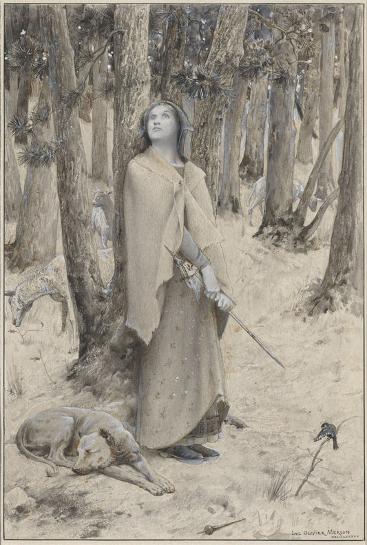 Joan of Arc Hearing the Voices by Luc Olivier Merson (French, 1846 - 1920), 16X12"(A3)Poster Print
