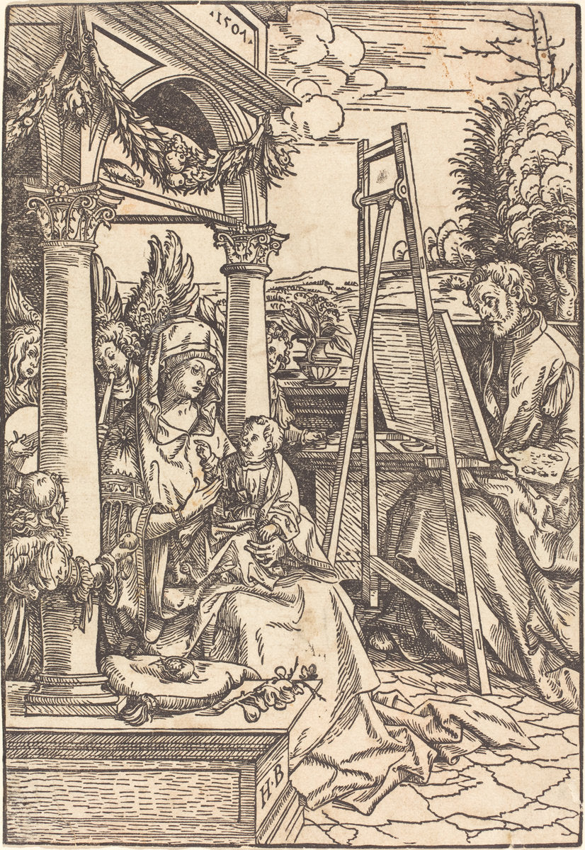 Saint Luke Painting the Portrait of the Virgin by Hans Burgkmair I (German, 1473 - 1531), 16X12"(A3)Poster Print