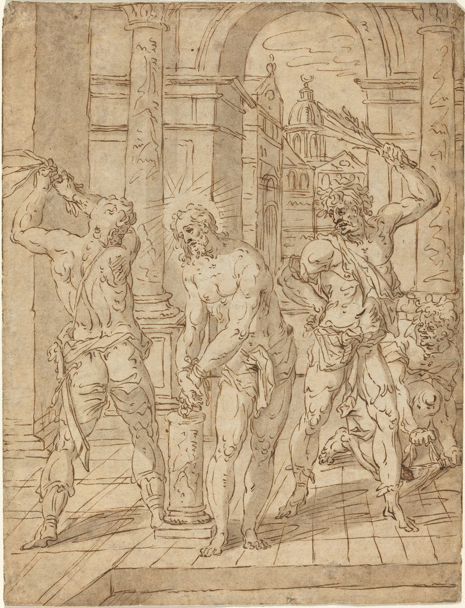 c. 1620 by Flemish 17th Century after Hendrik de Clerck (The Flagellation of Christ), 16X12"(A3)Poster Print