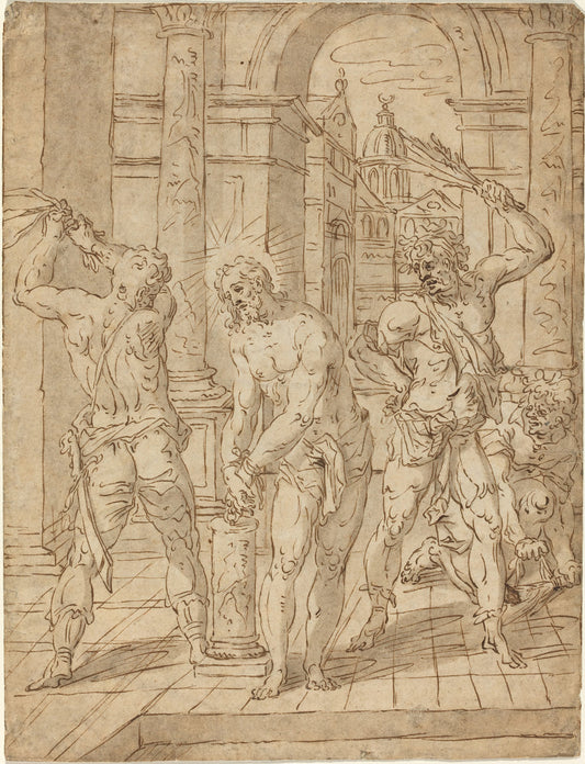 c. 1620 by Flemish 17th Century after Hendrik de Clerck (The Flagellation of Christ), 16X12"(A3)Poster Print